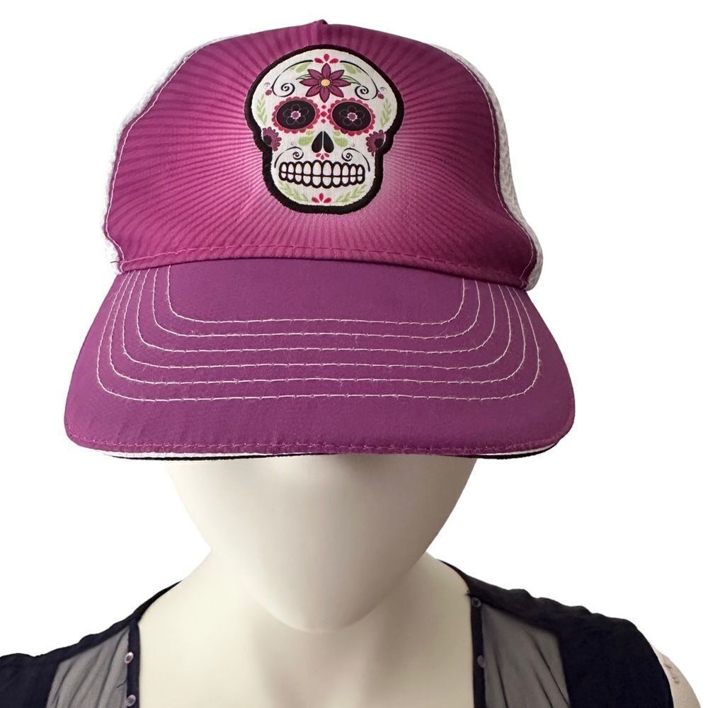 Headsweats Purple Sugar Skull 5 Panel Trucker Hat